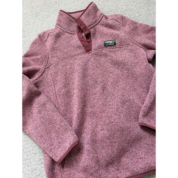 LL Bean Sweater Fleece Pullover Womens Large Rose Pink Marl Snap Neck - Picture 4 of 7